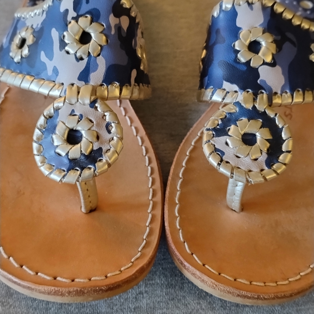 Jack Rogers Navy Camo & Platinum Trim Leather Flip Flop Sandals Size 8 - Picture 4 of 14